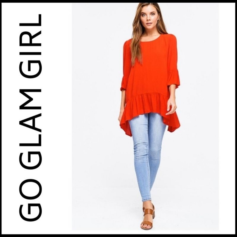NWT Ruffled Round Neck Boho Tunic Top - Picture 2 of 8